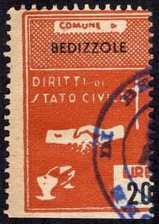 Marca da Bollo del Comune di BEDIZZOLE su Carta Bianca di dimensioni 22 X 33 mm