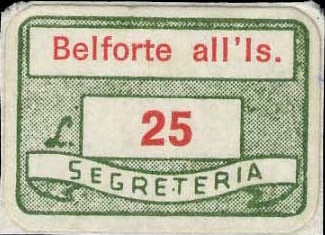 Marca da Bollo del Comune di BELFORTE ALL´ISAURO su Carta Bianca di dimensioni 20 x 14 mm