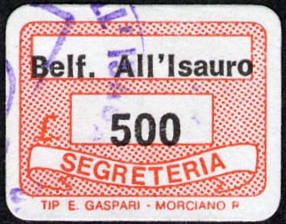 Marca da Bollo del Comune di BELFORTE ALL´ISAURO su Carta Bianca di dimensioni 19 x 14 mm