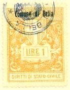Marca da Bollo del Comune di BELLA su Carta Bianca di dimensioni 28 x 37 mm