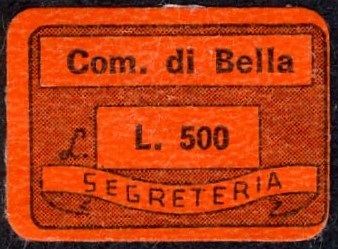 Marca da Bollo del Comune di BELLA su Carta Bianca di dimensioni 20 x 14 mm