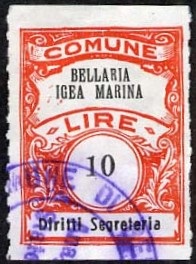 Marca da Bollo del Comune di BELLARIA-IGEA MARINA (RN) su Carta Bianca di dimensioni 22,5 x 29 mm