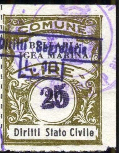 Marca da Bollo del Comune di BELLARIA-IGEA MARINA (RN) su Carta Bianca di dimensioni 22,5 x 29 mm