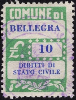 Marca da Bollo del Comune di BELLEGRA su Carta Bianca di dimensioni 22 x 30 mm