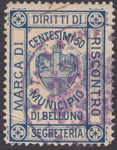Marca da Bollo del Comune di BELLUNO su Carta Bianca di dimensioni 24 x 33 mm