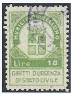 Marca da Bollo del Comune di BELLUNO su Carta Bianca di dimensioni 22 x 30 mm