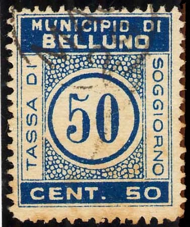 Marca da Bollo del Comune di BELLUNO su Carta Bianca di dimensioni 21 X 27 mm
