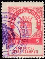 Marca da Bollo del Comune di BELLUNO su Carta Bianca di dimensioni 22 x 30 mm