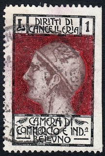 Marca da Bollo del Comune di BELLUNO su Carta Bianca di dimensioni 25 x 40 mm
