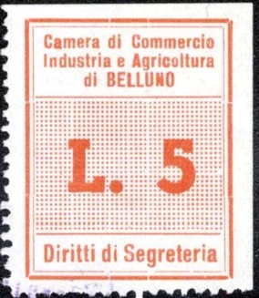 Marca da Bollo del Comune di BELLUNO su Carta Bianca di dimensioni 24,5 x 31,5 mm