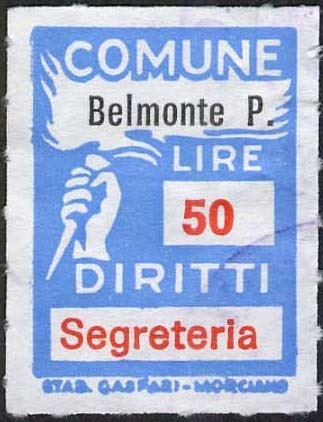 Marca da Bollo del Comune di BELMONTE PICENO su di dimensioni 18 X 25,5 mm
