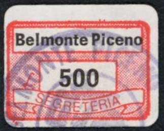 Marca da Bollo del Comune di BELMONTE PICENO su di dimensioni 19,5 x 13 mm