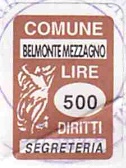 Marca da Bollo del Comune di BELMONTE MEZZAGNO su di dimensioni 14 x 21 mm