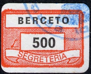 Marca da Bollo del Comune di BERCETO su Carta Bianca di dimensioni 19,5 x 13,5 mm