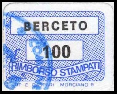 Marca da Bollo del Comune di BERCETO su Carta Bianca di dimensioni 19 x 13,5 mm