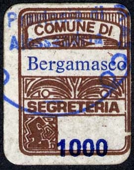Marca da Bollo del Comune di BERGAMASCO su Carta Bianca di dimensioni 15,5 x 20,5 mm