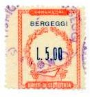 Marca da Bollo del Comune di BERGEGGI su Carta Bianca di dimensioni 22,5 x 29 mm