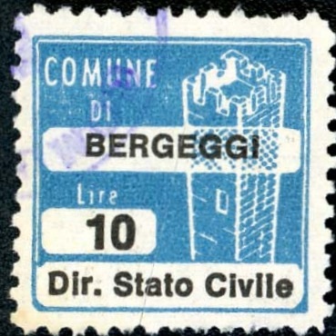 Marca da Bollo del Comune di BERGEGGI su Carta Bianca di dimensioni 20 x 20 mm