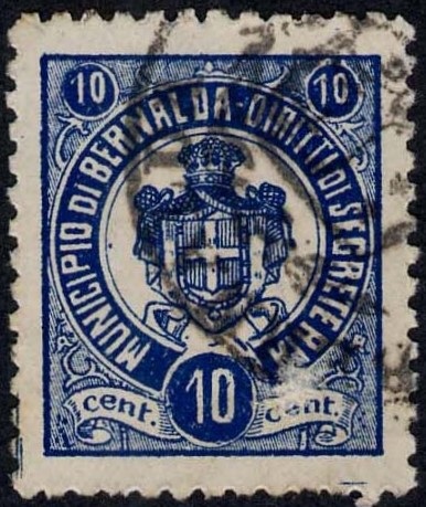 Marca da Bollo del Comune di BERNALDA su Carta Bianca Sottile di dimensioni 22 x 26,5 mm