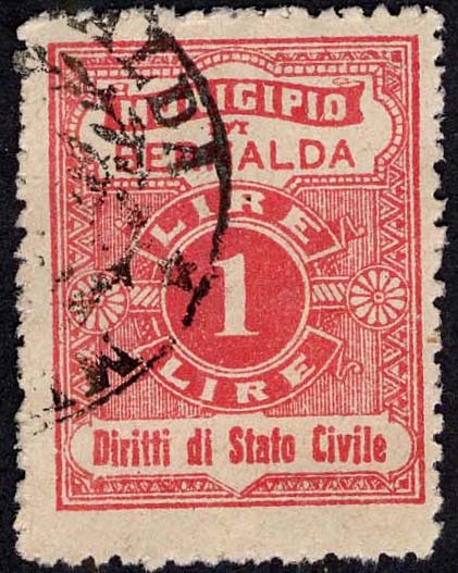Marca da Bollo del Comune di BERNALDA su Carta Bianca di dimensioni 25 x 31,5 mm
