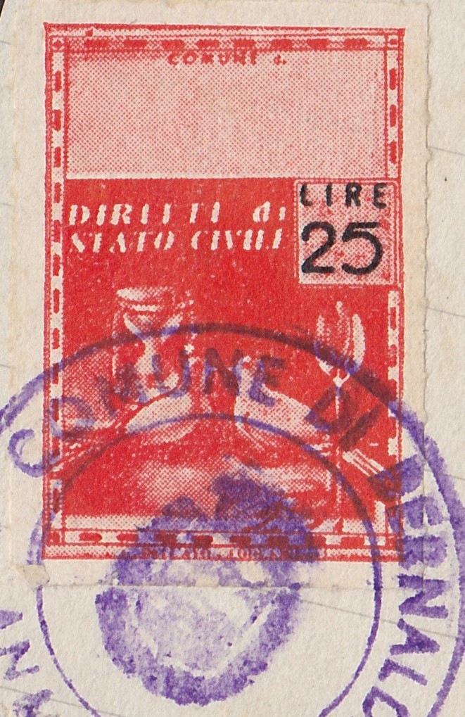 Marca da Bollo del Comune di BERNALDA su Carta Bianca Sottile di dimensioni 21 X 32 mm
