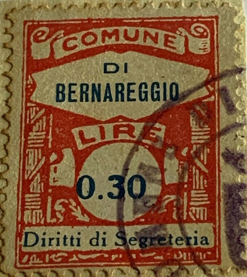 Marca da Bollo del Comune di BERNAREGGIO su Carta Bianca di dimensioni 23 x 29 mm