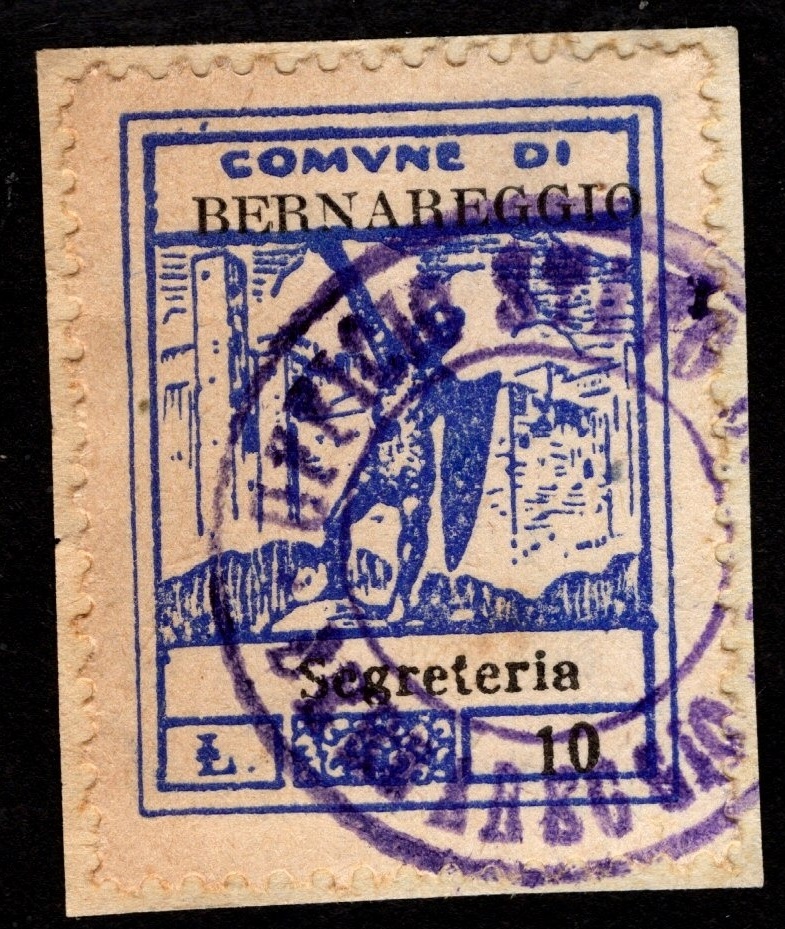 Marca da Bollo del Comune di BERNAREGGIO su Carta Bianca di dimensioni 23 x 27 mm