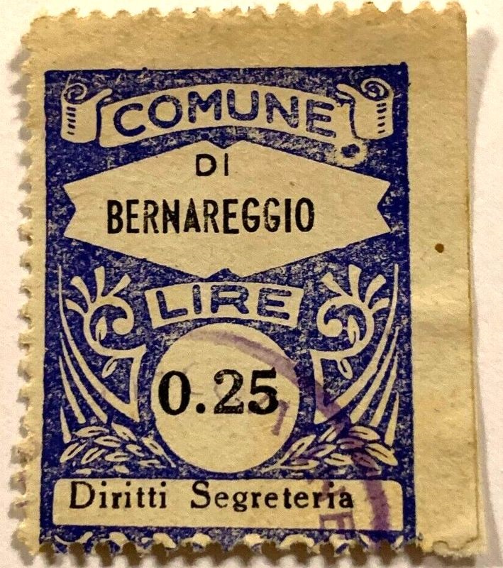 Marca da Bollo del Comune di BERNAREGGIO su Carta Bianca di dimensioni mm