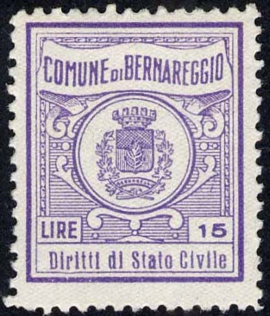 Marca da Bollo del Comune di BERNAREGGIO su Carta Bianca di dimensioni 22 x 28,5 mm