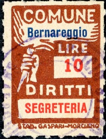 Marca da Bollo del Comune di BERNAREGGIO su Carta Bianca di dimensioni mm