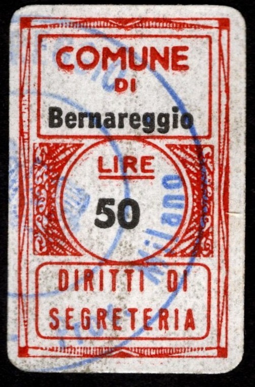 Marca da Bollo del Comune di BERNAREGGIO su Carta Bianca di dimensioni 16,5 x 27 mm