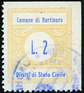 Marca da Bollo del Comune di BERTINORO su Carta Bianca di dimensioni 22 x 25,5 mm
