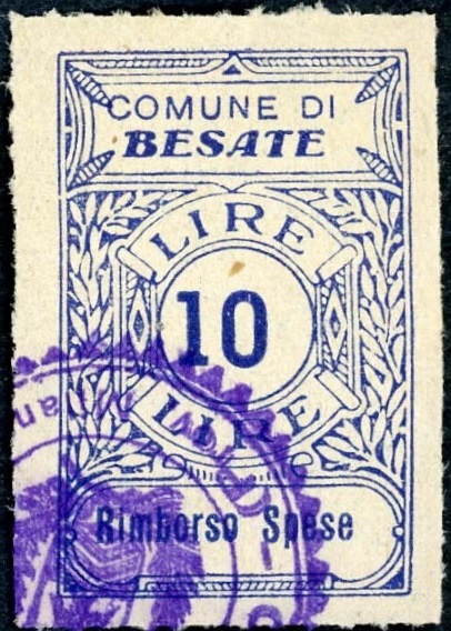 Marca da Bollo del Comune di BESATE su Carta Bianca di dimensioni 22 x 28 mm
