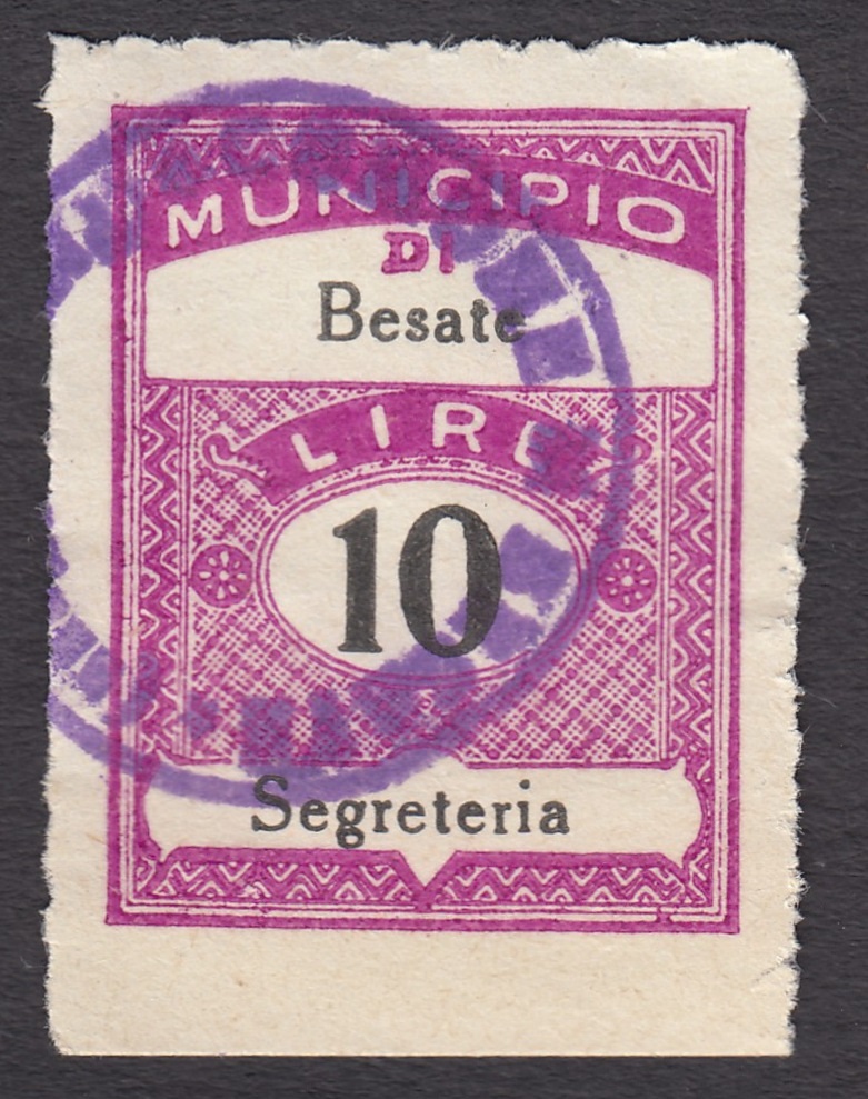 Marca da Bollo del Comune di BESATE su Carta Bianca di dimensioni 22 x 29 mm