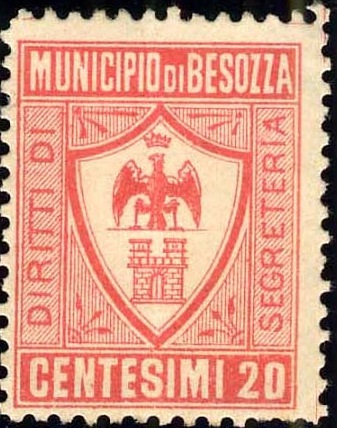 Marca da Bollo del Comune di BESOZZA su Carta Bianca Sottile di dimensioni 20 x 25,5 mm