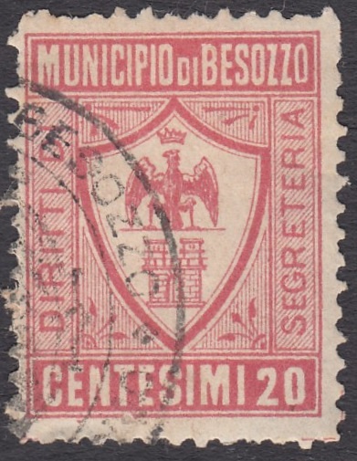 Marca da Bollo del Comune di BESOZZO su Carta Bianca Sottile di dimensioni 20 x 25,5 mm