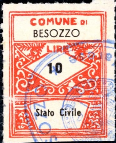 Marca da Bollo del Comune di BESOZZO su Carta Bianca Sottile di dimensioni 22,5 x 29 mm