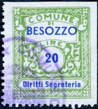 Marca da Bollo del Comune di BESOZZO su Carta Bianca di dimensioni mm