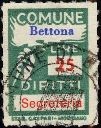 Marca da Bollo del Comune di BETTONA su Carta Bianca Sottile di dimensioni 18,5 x 26 mm