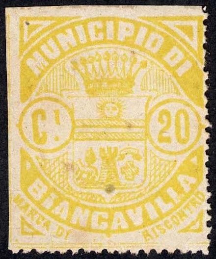 Marca da Bollo del Comune di BIANCAVILLA su Carta Bianca Sottile di dimensioni 26 x 32 mm