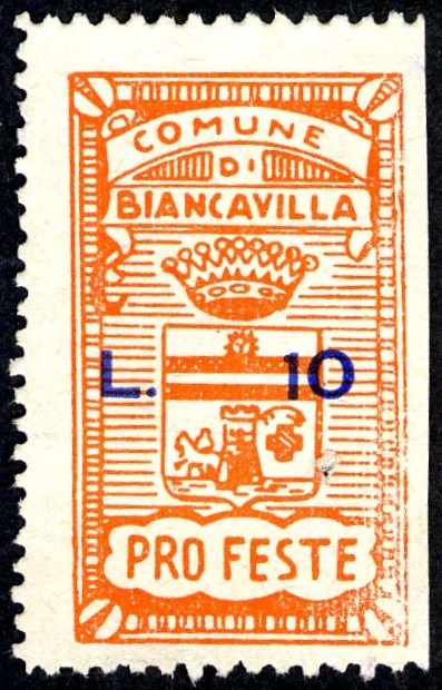 Marca da Bollo del Comune di BIANCAVILLA su Carta Bianca di dimensioni 20 x 34,5 mm