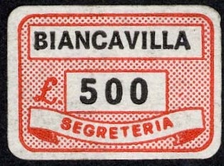 Marca da Bollo del Comune di BIANCAVILLA su Carta Bianca di dimensioni 19,5 x 14 mm