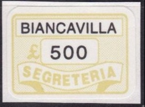 Marca da Bollo del Comune di BIANCAVILLA su Carta Bianca di dimensioni 19,5 x 13 mm