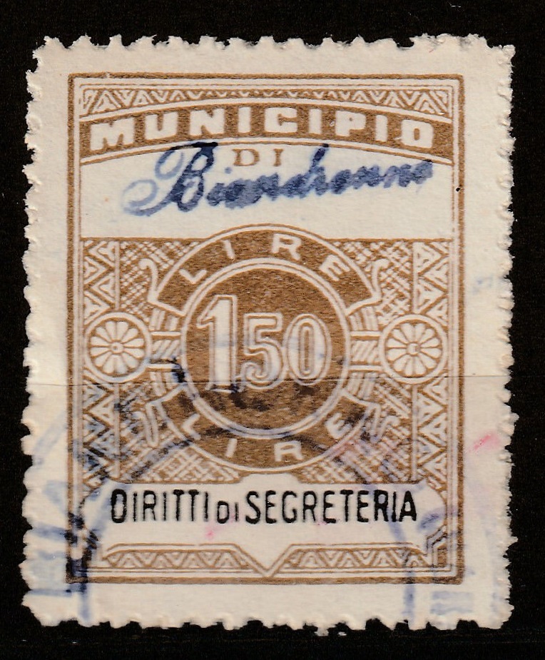 Marca da Bollo del Comune di BIANDRONNO su Carta Bianca di dimensioni 23 x 29 mm
