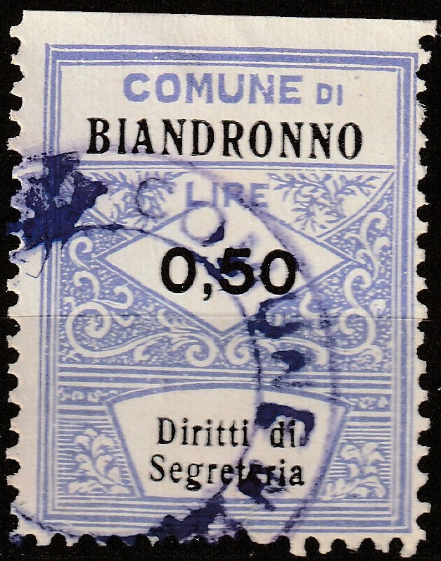 Marca da Bollo del Comune di BIANDRONNO su Carta Bianca di dimensioni 22 x 28 mm