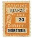 Marca da Bollo del Comune di BIANZE´ su Carta Bianca di dimensioni 18,5 x 26,5 mm