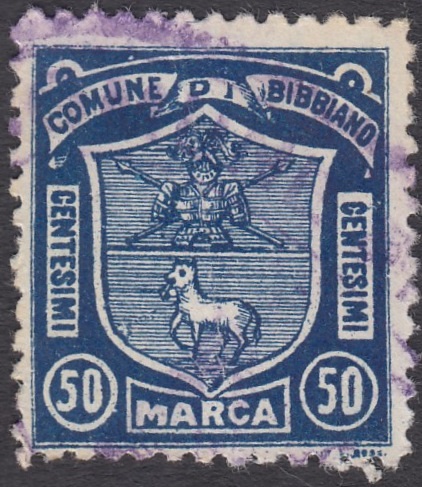 Marca da Bollo del Comune di BIBBIANO su di dimensioni 21 x 24,5 mm