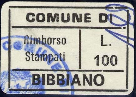 Marca da Bollo del Comune di BIBBIANO su Carta Bianca di dimensioni 27 x 19 mm