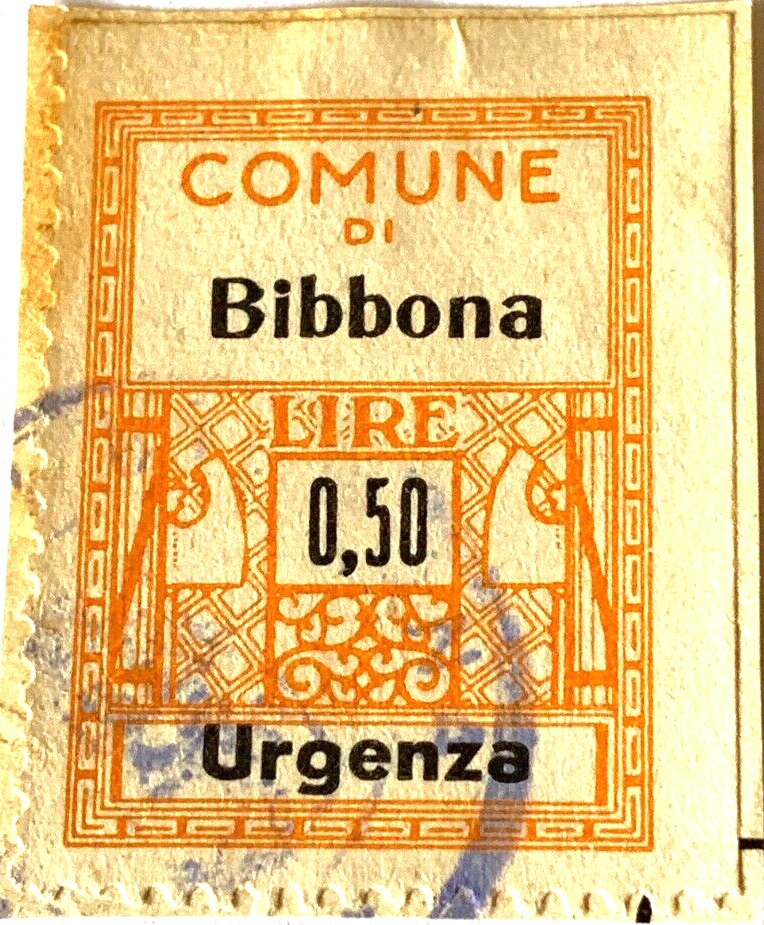 Marca da Bollo del Comune di BIBBONA su Carta Bianca di dimensioni 24 x 31,5 mm