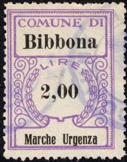 Marca da Bollo del Comune di BIBBONA su Carta Bianca di dimensioni 24 x 31,5 mm